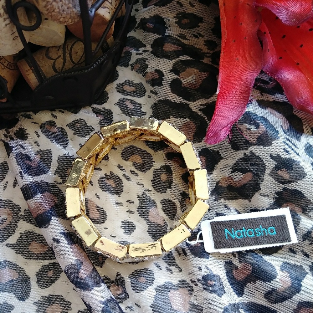 Gold/Crystal Fashion Stretchy Bracelet - Picture 5 of 6